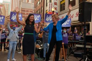 Mayor elect Michelle Wu and Senator Elizabeth Warren campaigning in September