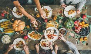 view of autumnal dinner table from above