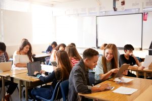 High school students learn in a classroom