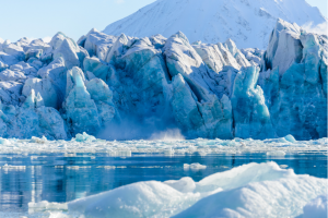 Landscape with glacier in Svalbard at summer time. Sunny weather.