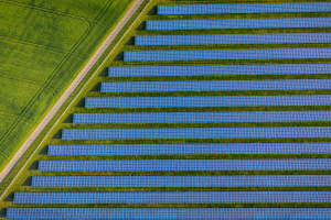 Aerial photo above solar panels
