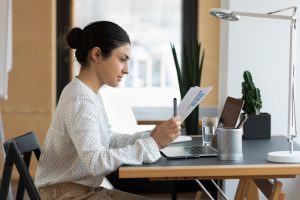 Woman working at her desk