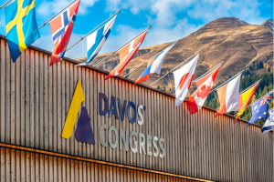 Country flags at Davos meeting in Switzerland