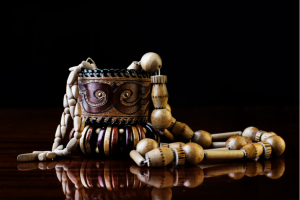 African jewelery against dark background