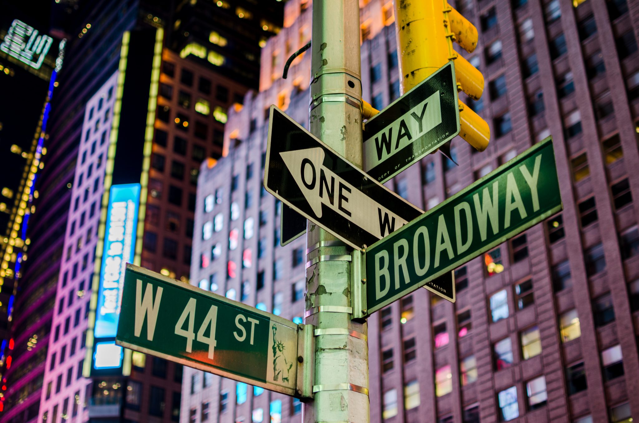 Broadway,And,44st,Street,Signs,,Manhattan,,New,York,City,At The